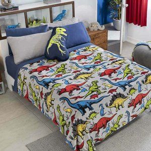 Multicolor Rex Dinosaur Print Full/Queen Blanket